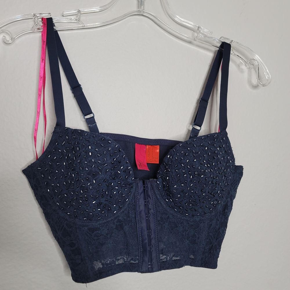 *Vintage* Forever 21 Lace Corset Bralette in Navy Blue, Size Small